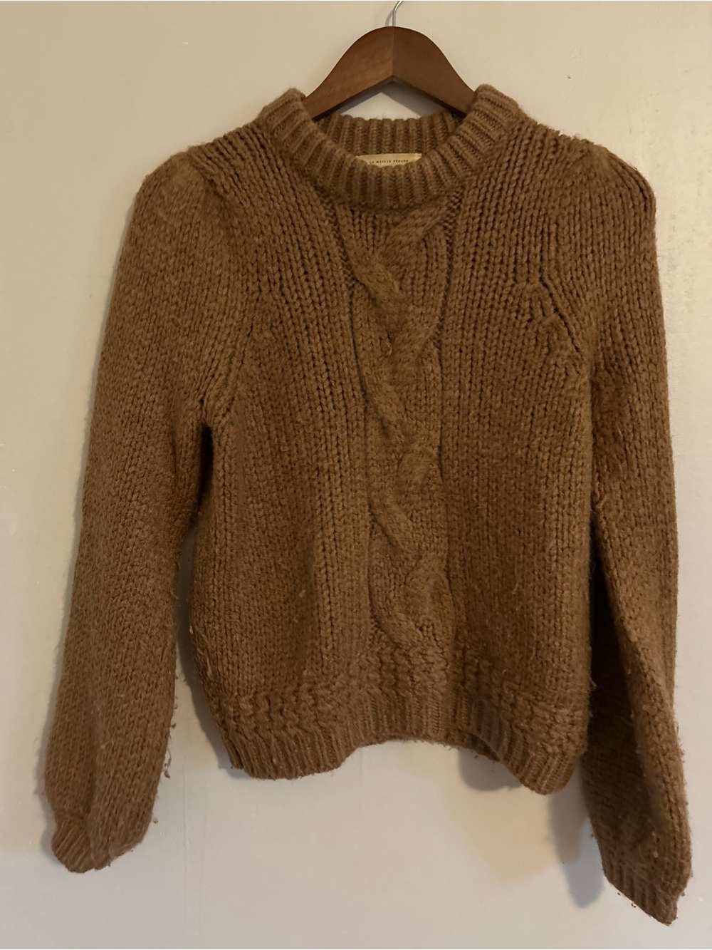 Sezane Serena Chunky Cable Knit Sweater Brown Small